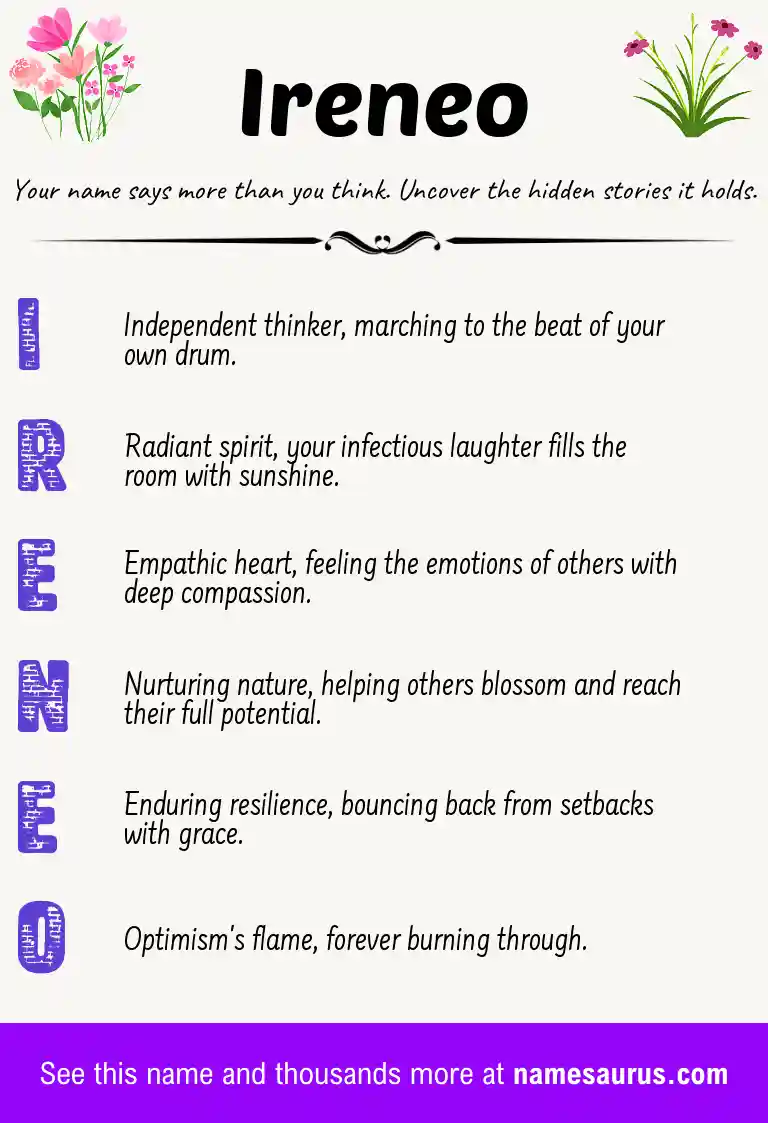 Acrostic poem about Ireneo.