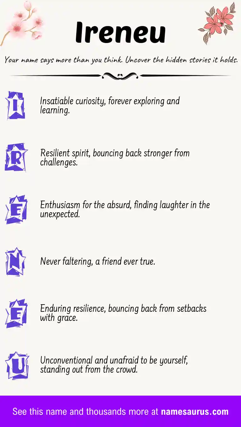 Acrostic poem about Ireneu.