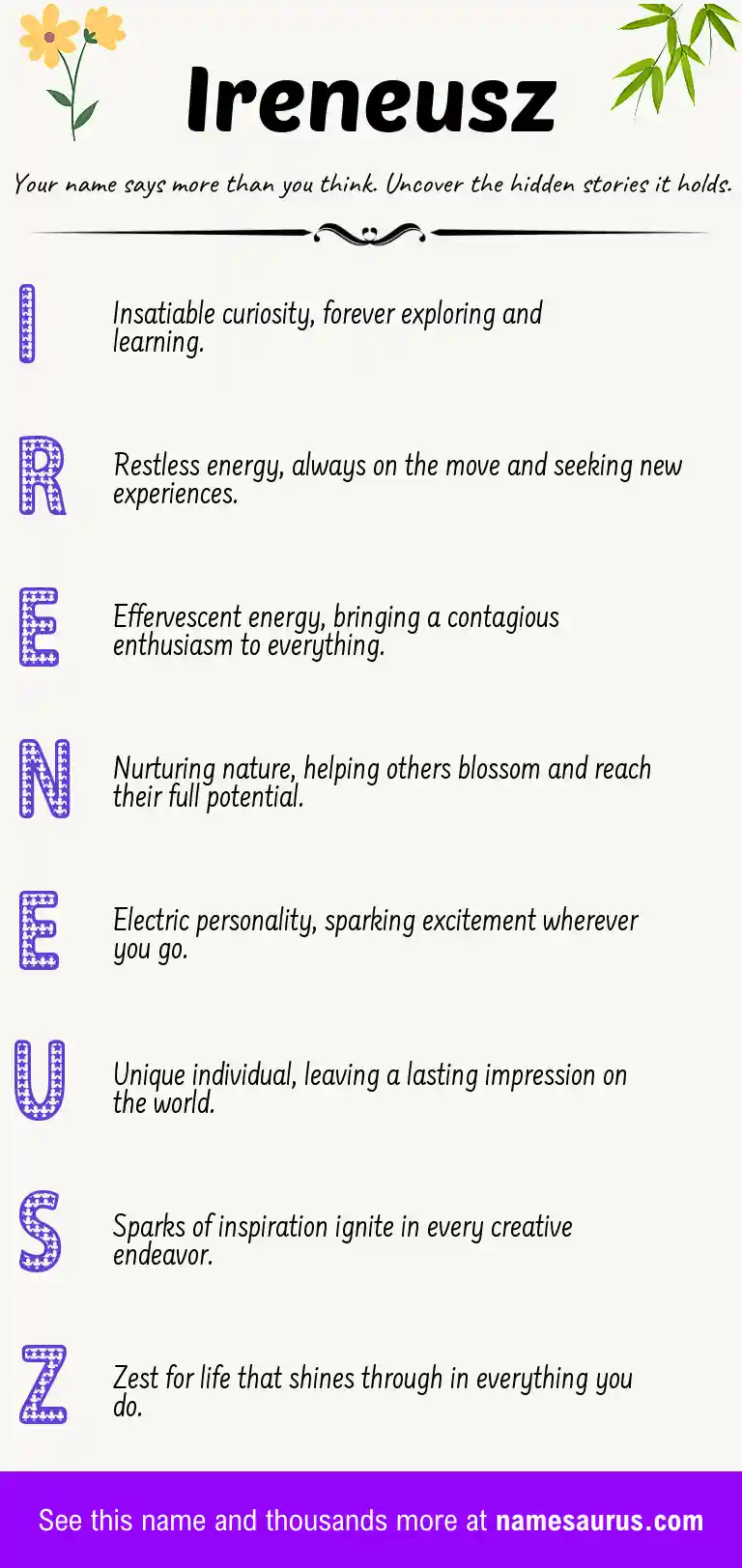 Acrostic poem about Ireneusz.