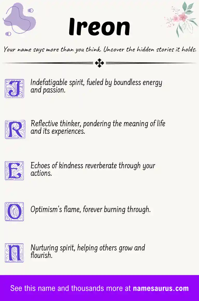 Acrostic poem about Ireon.