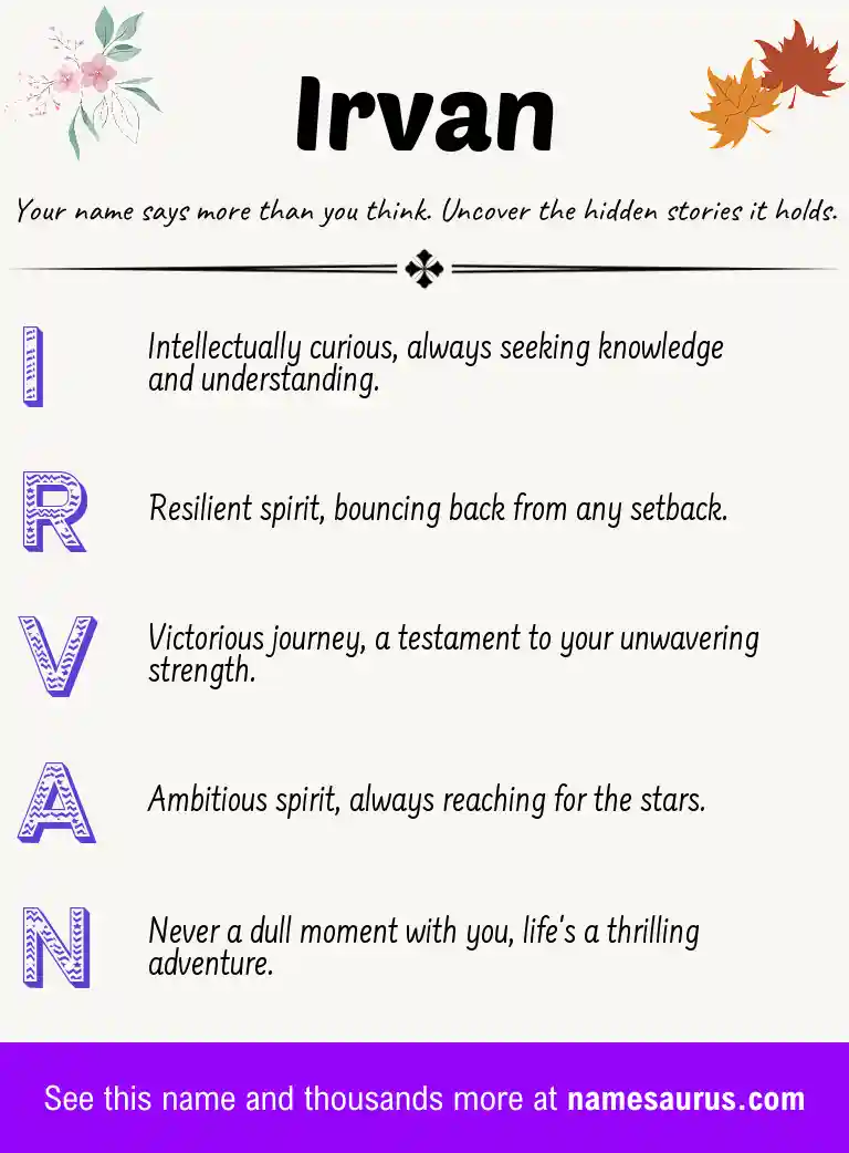 Acrostic poem about Irvan.