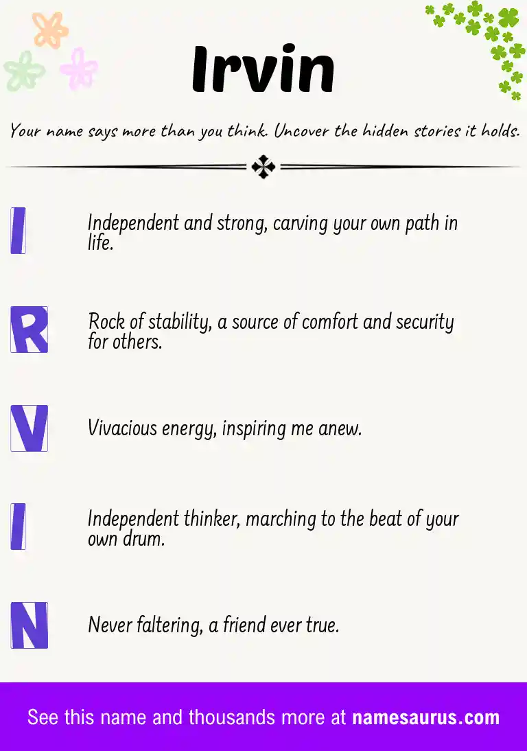 Acrostic poem about Irvin.