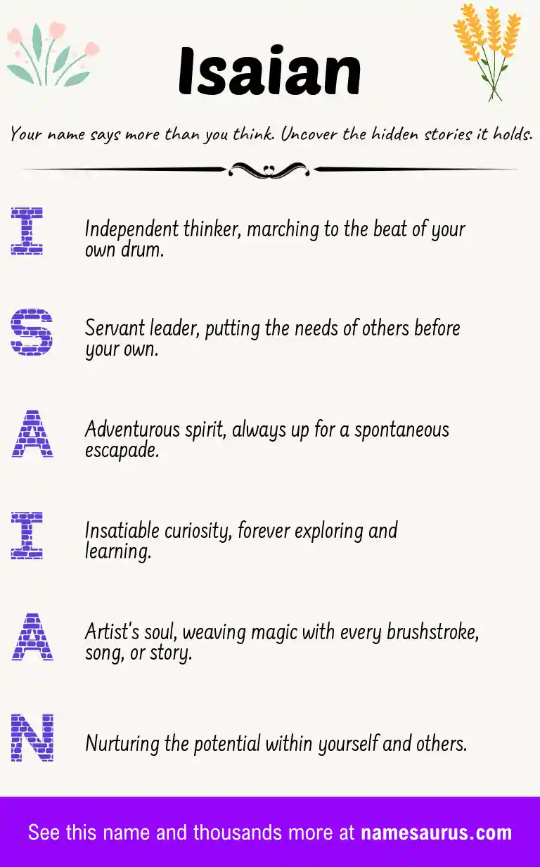 Acrostic poem about Isaian.