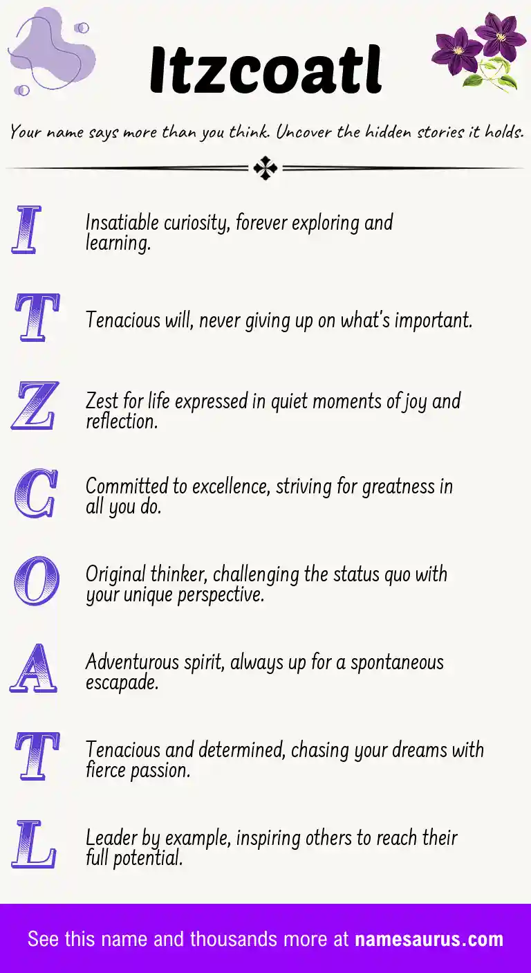 Acrostic poem about Itzcoatl.