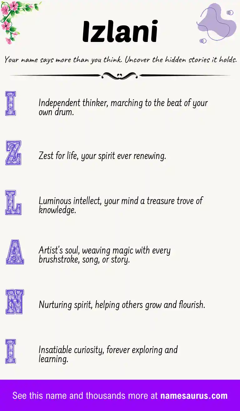 Acrostic poem about Izlani.