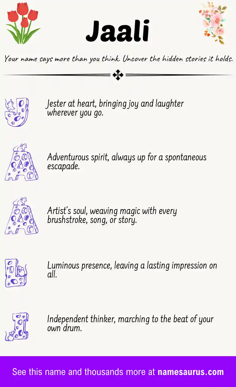 Acrostic poem about Jaali.
