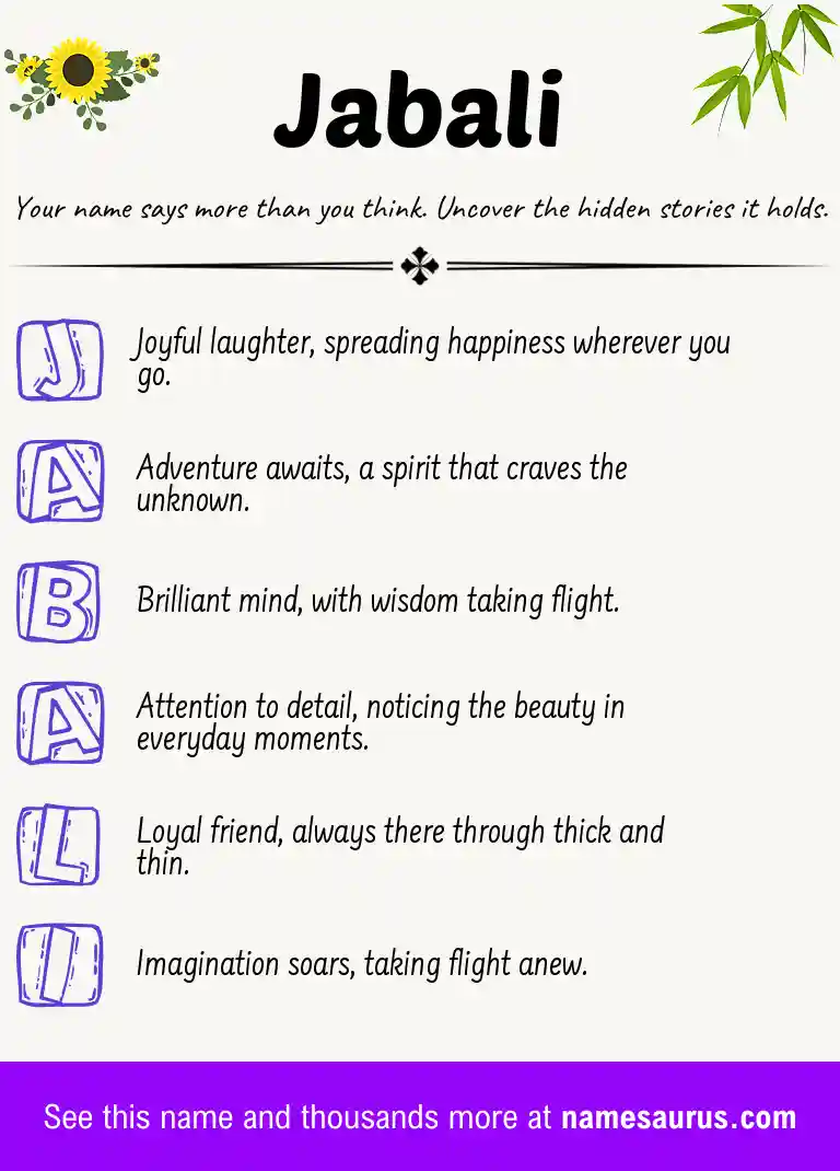 Acrostic poem about Jabali.