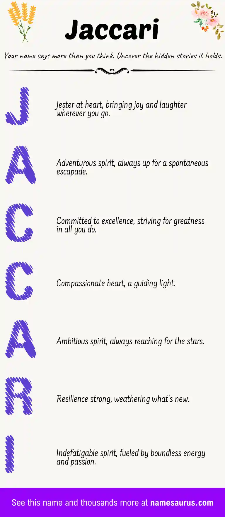 Acrostic poem about Jaccari.