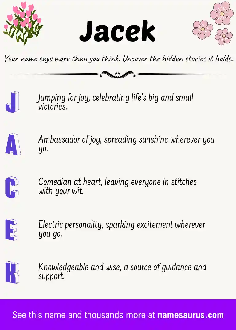Acrostic poem about Jacek.