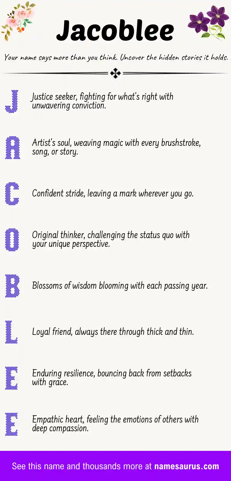 Acrostic poem about Jacoblee.