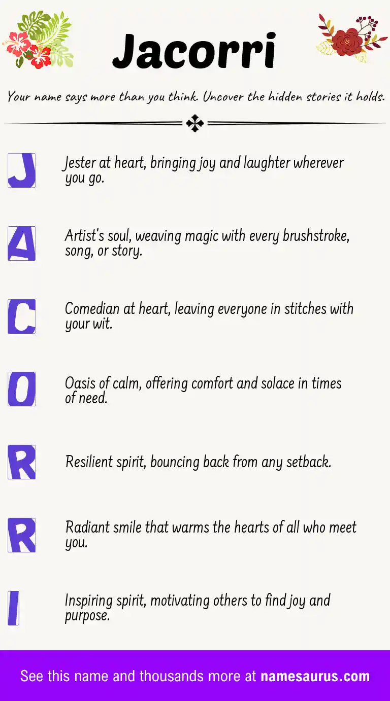 Acrostic poem about Jacorri.