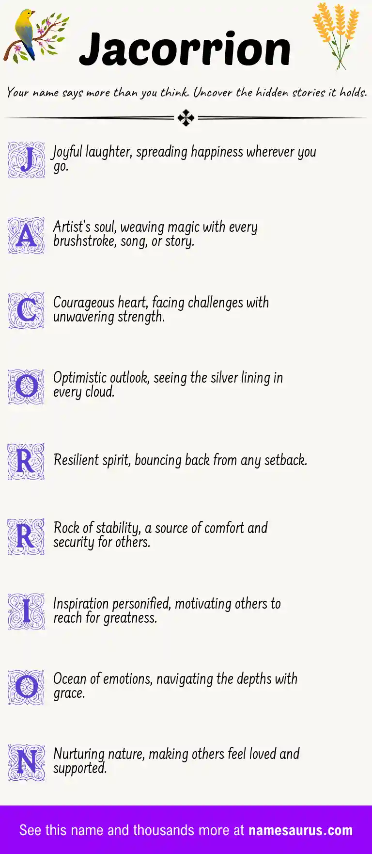 Acrostic poem about Jacorrion.