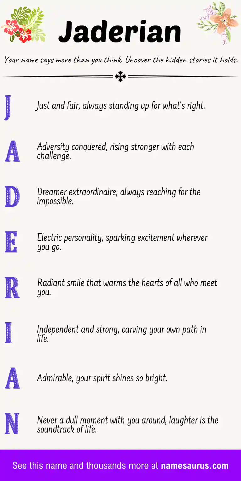 Acrostic poem about Jaderian.
