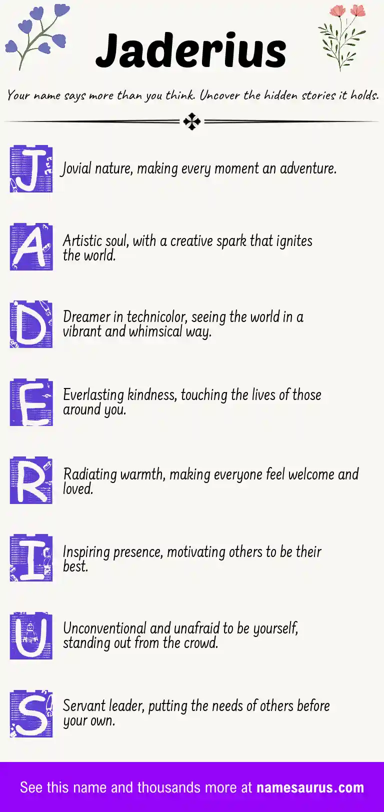 Acrostic poem about Jaderius.