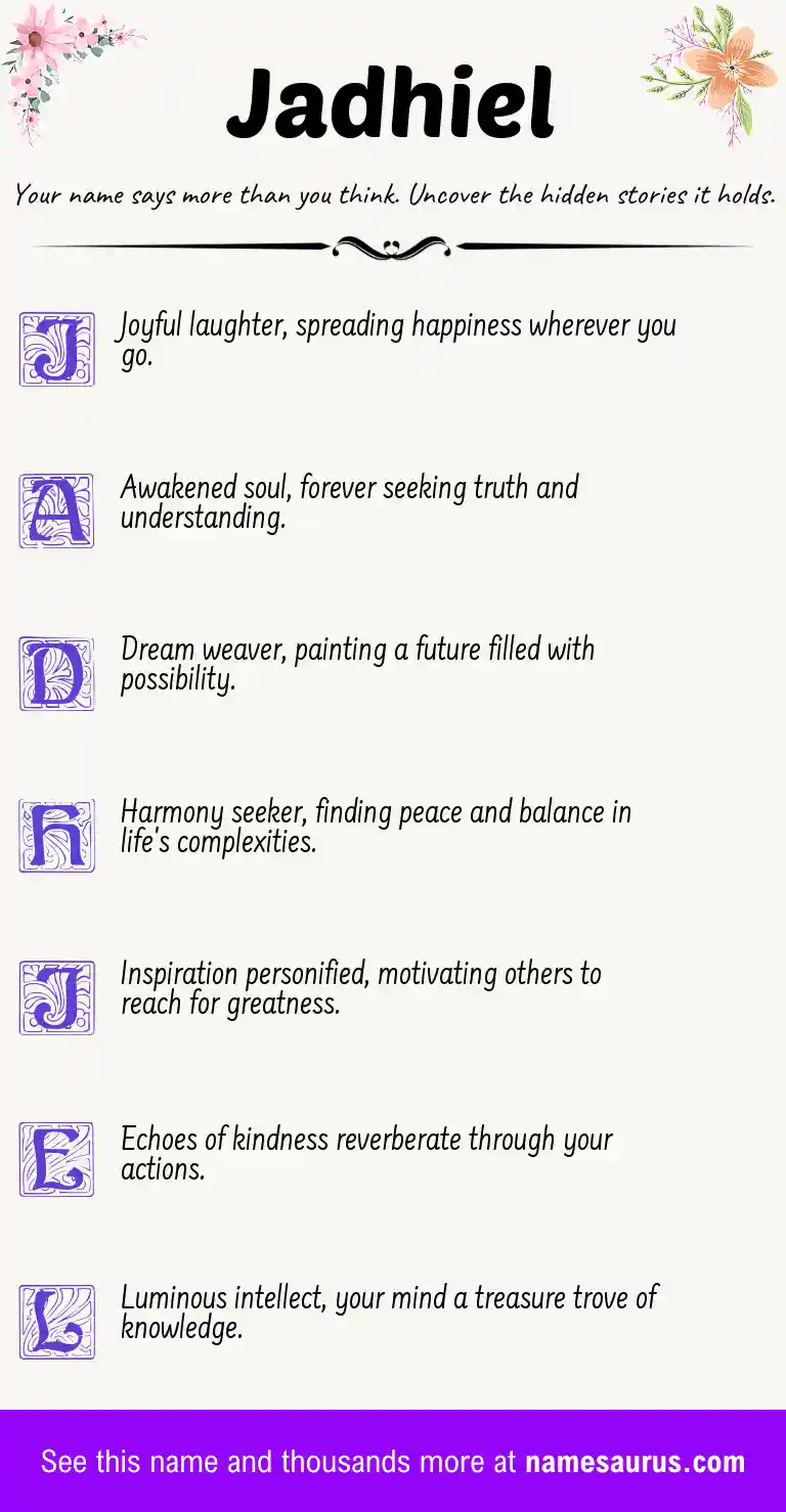 Acrostic poem about Jadhiel.