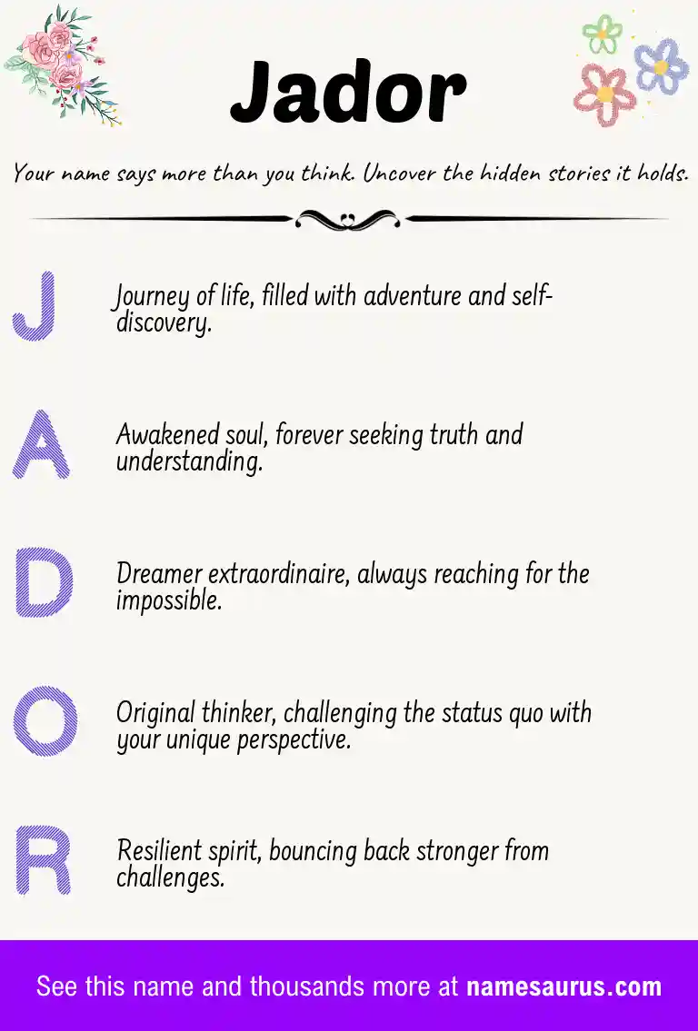 Acrostic poem about Jador.