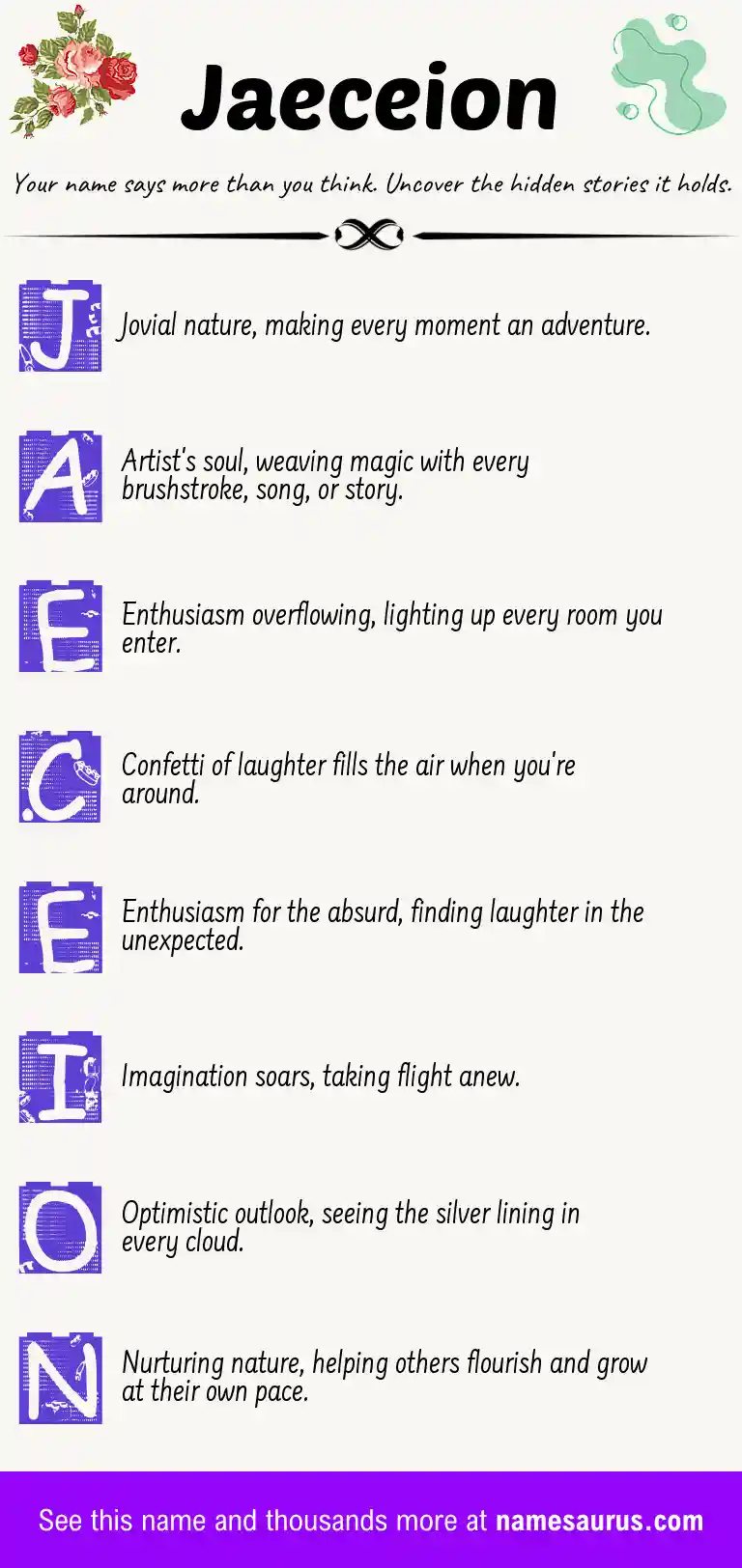 Acrostic poem about Jaeceion.