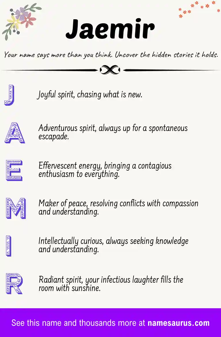 Acrostic poem about Jaemir.