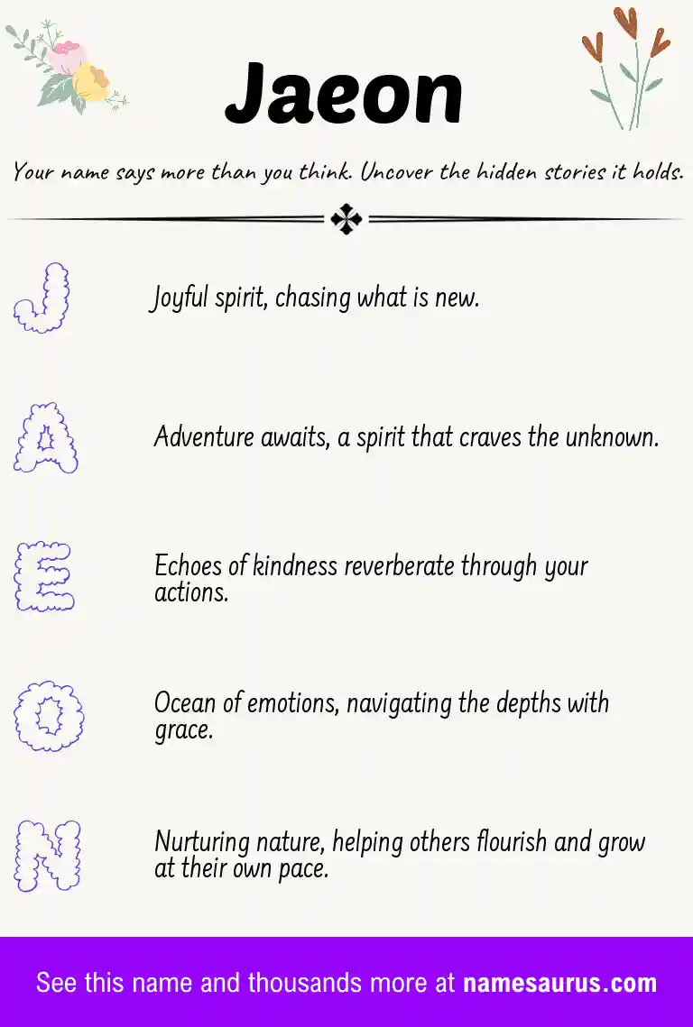 Acrostic poem about Jaeon.