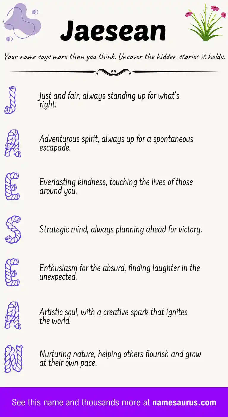 Acrostic poem about Jaesean.