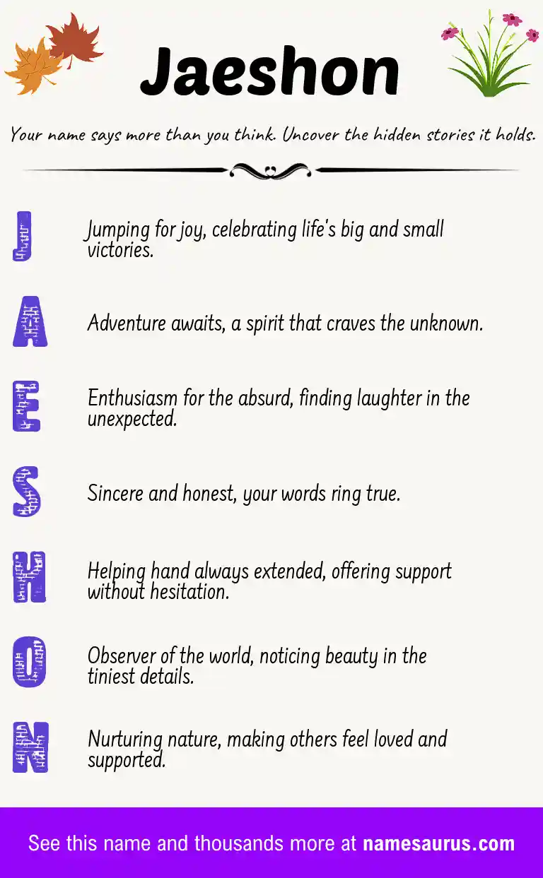 Acrostic poem about Jaeshon.