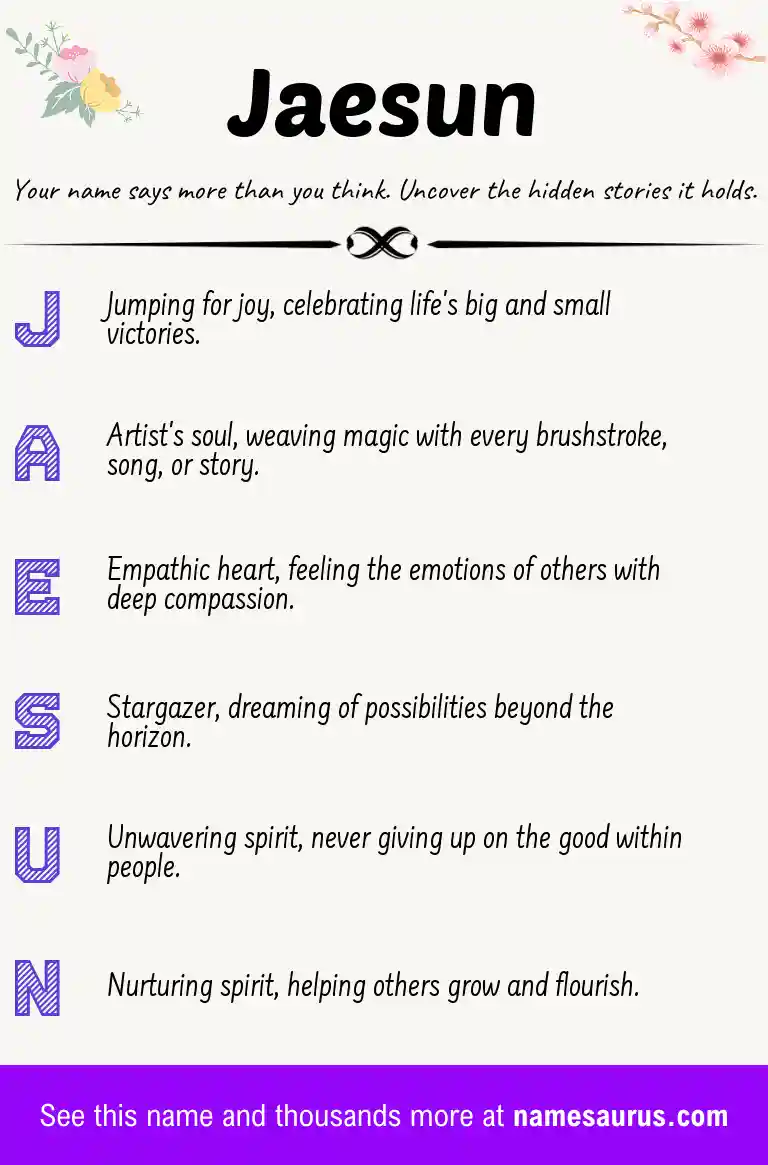Acrostic poem about Jaesun.