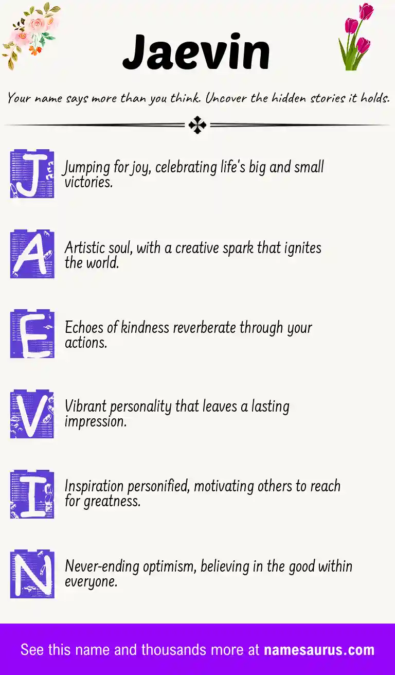 Acrostic poem about Jaevin.