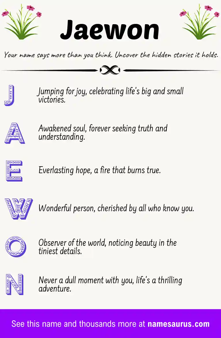 Acrostic poem about Jaewon.