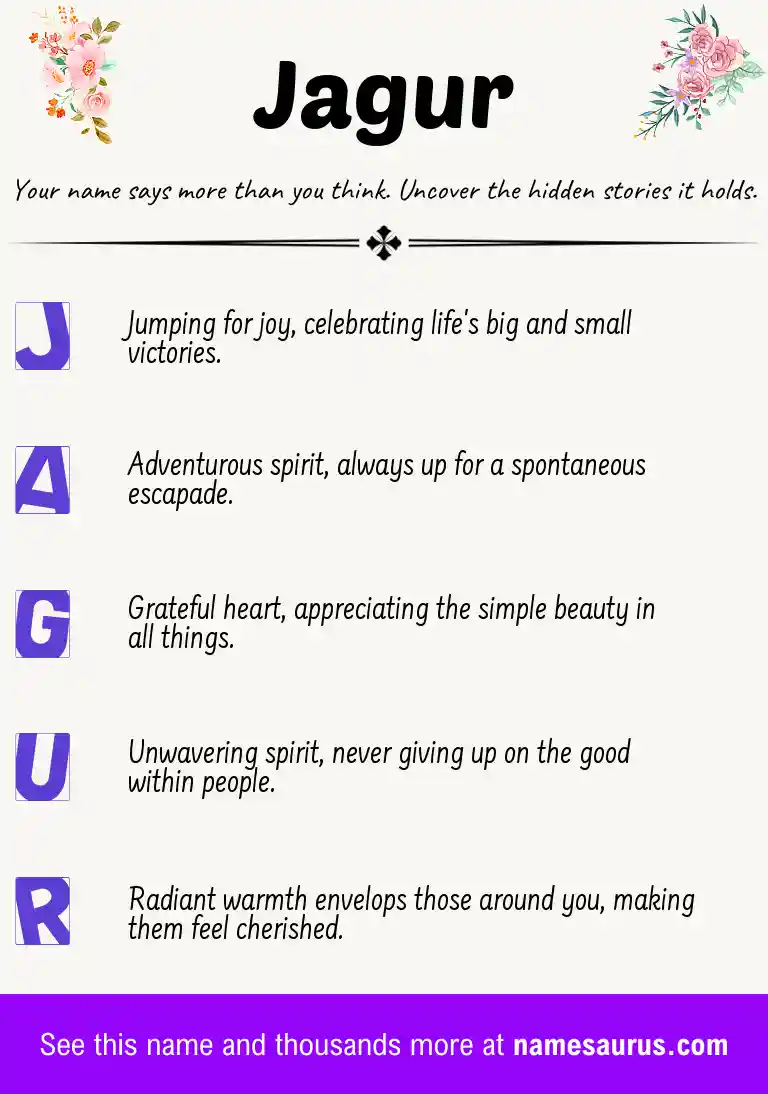 Acrostic poem about Jagur.