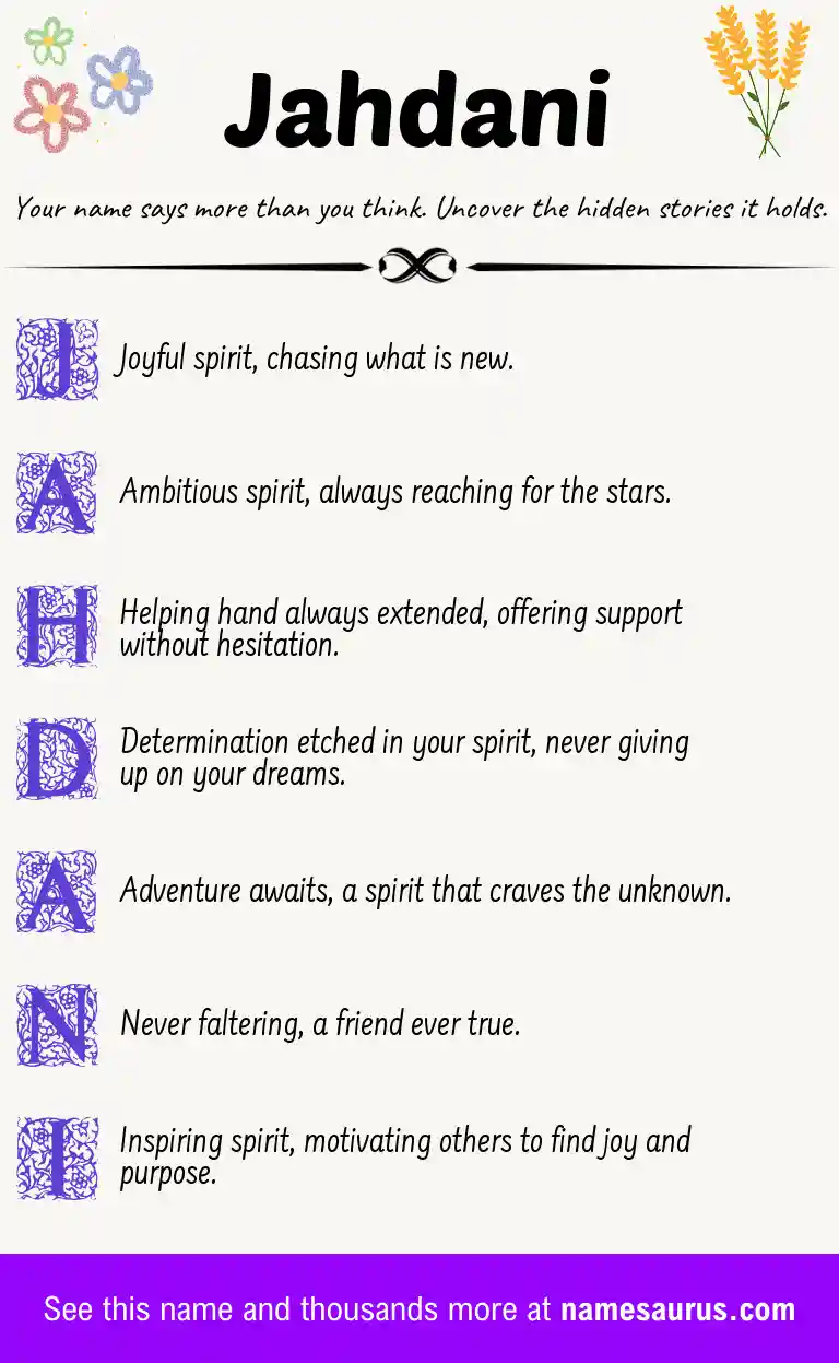 Acrostic poem about Jahdani.