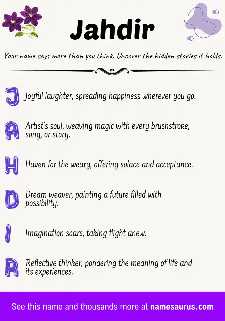 Acrostic poem about Jahdir.