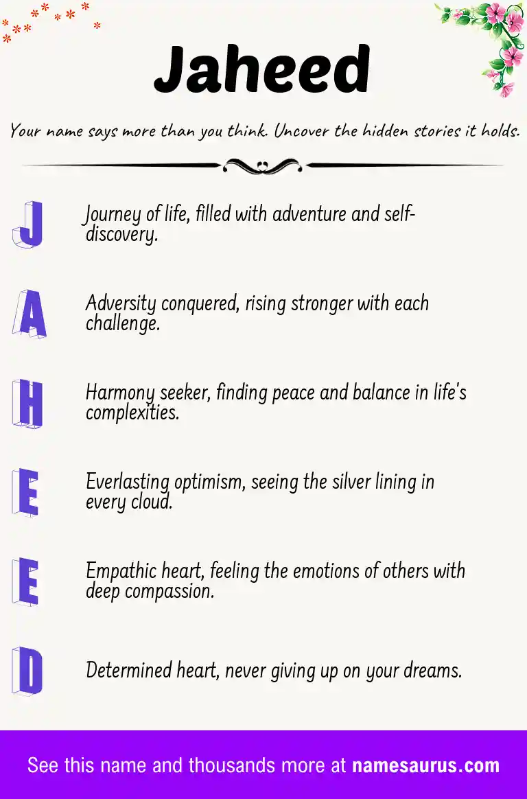 Acrostic poem about Jaheed.