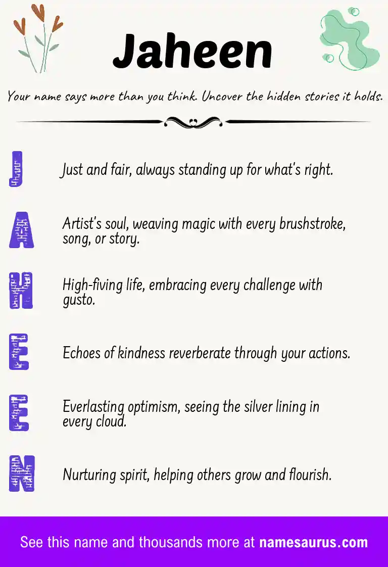 Acrostic poem about Jaheen.