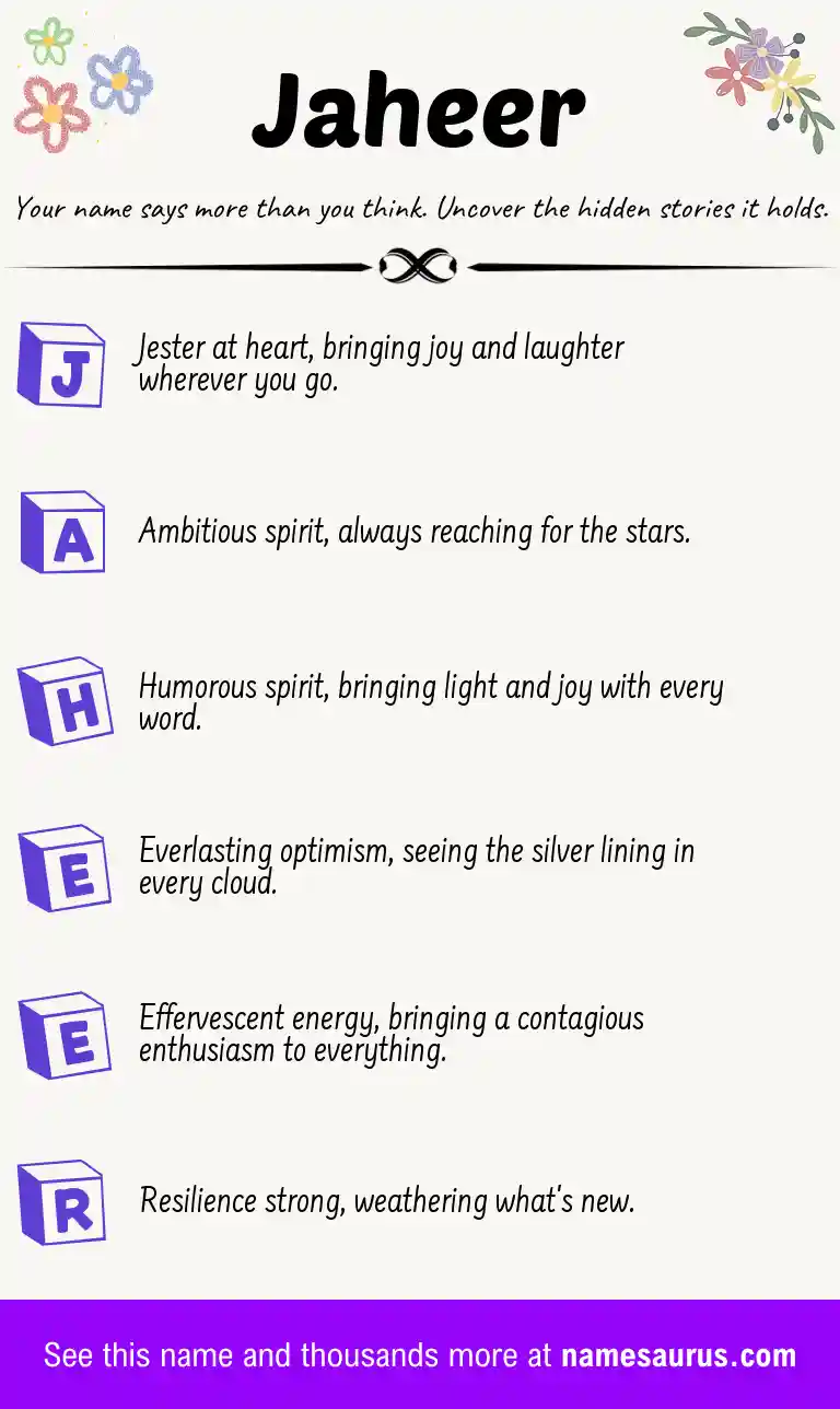 Acrostic poem about Jaheer.