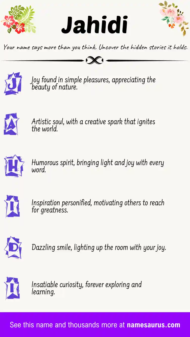 Acrostic poem about Jahidi.