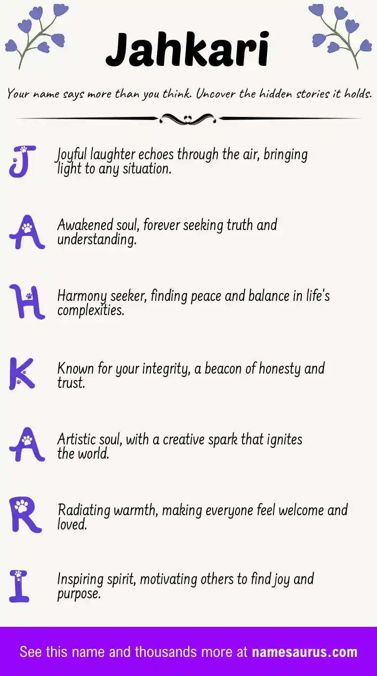 Acrostic poem about Jahkari.