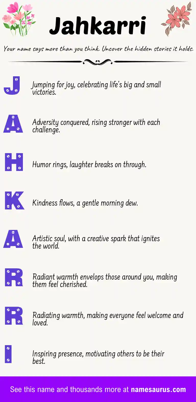 Acrostic poem about Jahkarri.