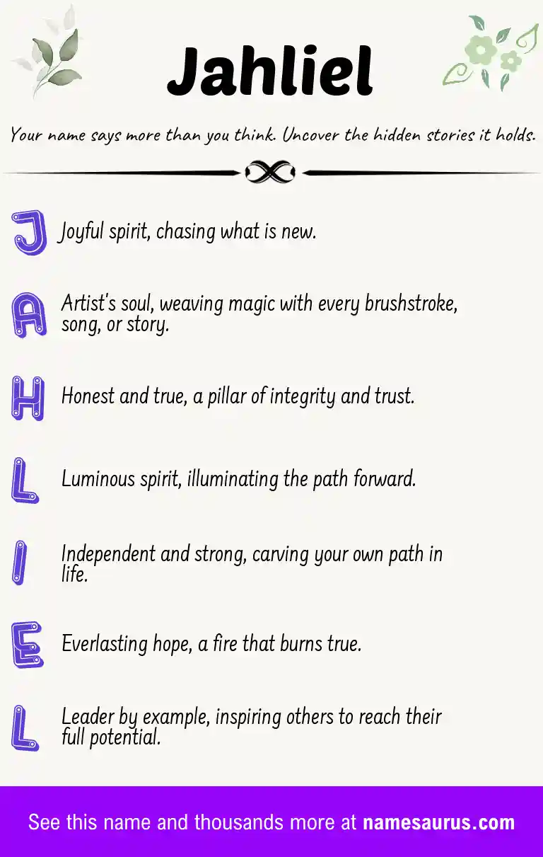 Acrostic poem about Jahliel.