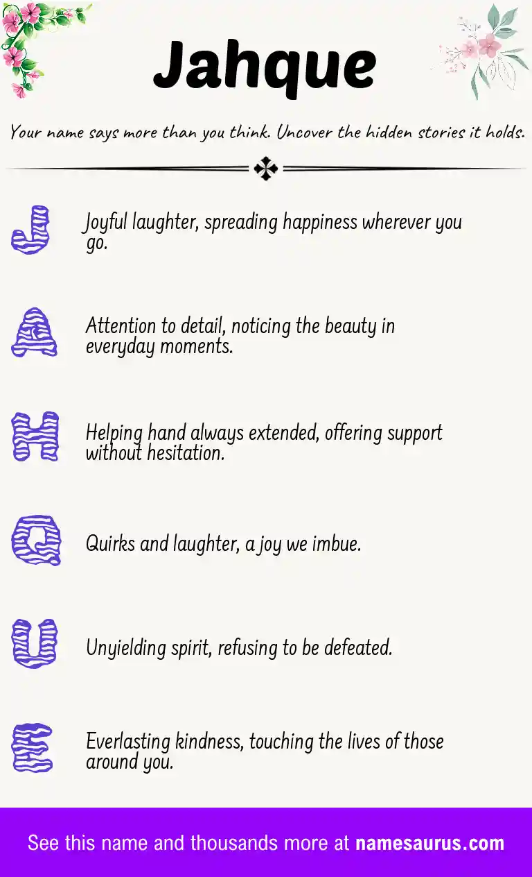 Acrostic poem about Jahque.