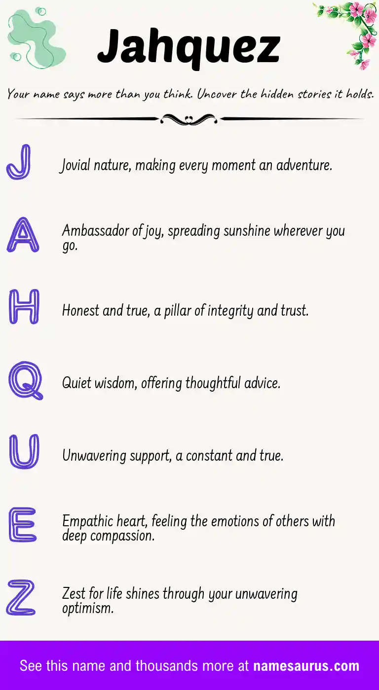 Acrostic poem about Jahquez.