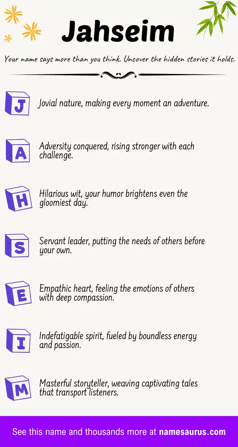 Acrostic poem about Jahseim.