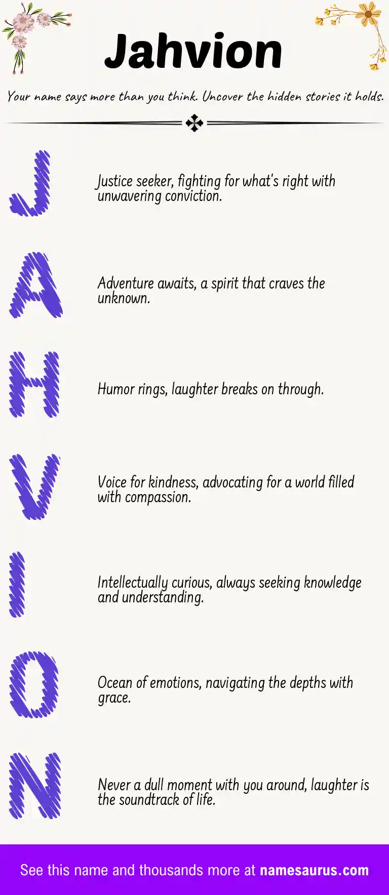 Acrostic poem about Jahvion.