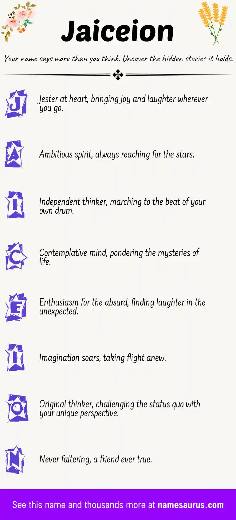 Acrostic poem about Jaiceion.
