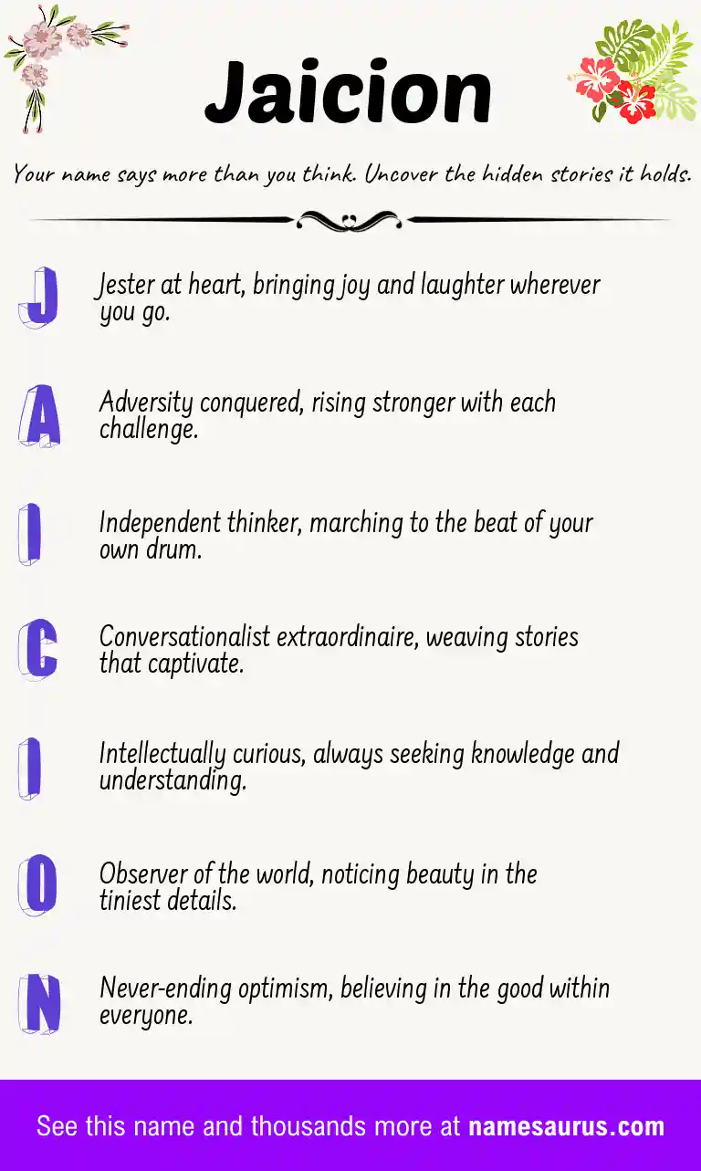 Acrostic poem about Jaicion.
