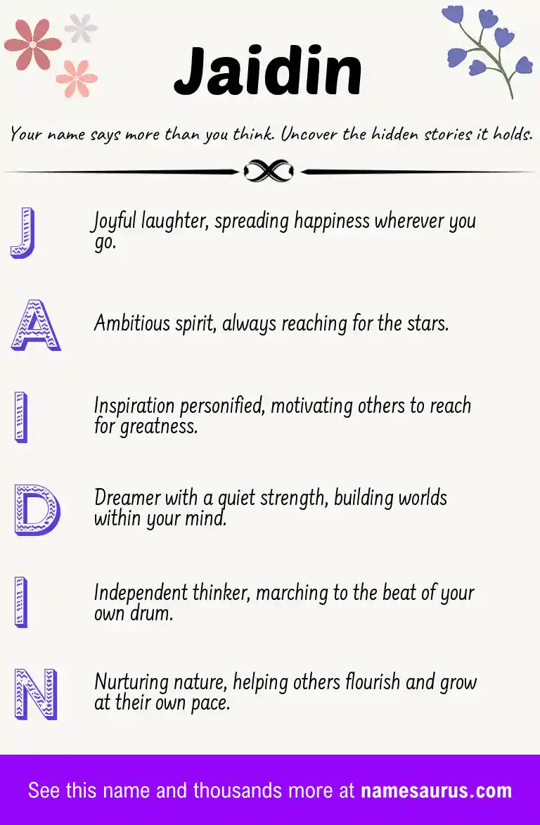 Acrostic poem about Jaidin.