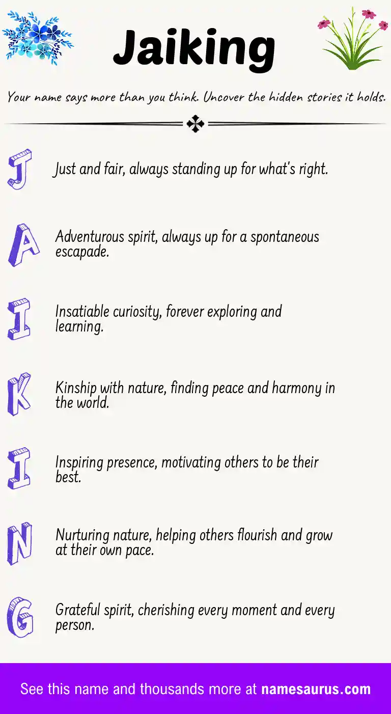 Acrostic poem about Jaiking.