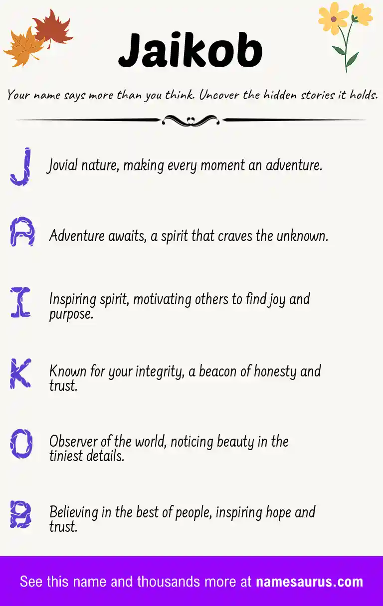 Acrostic poem about Jaikob.