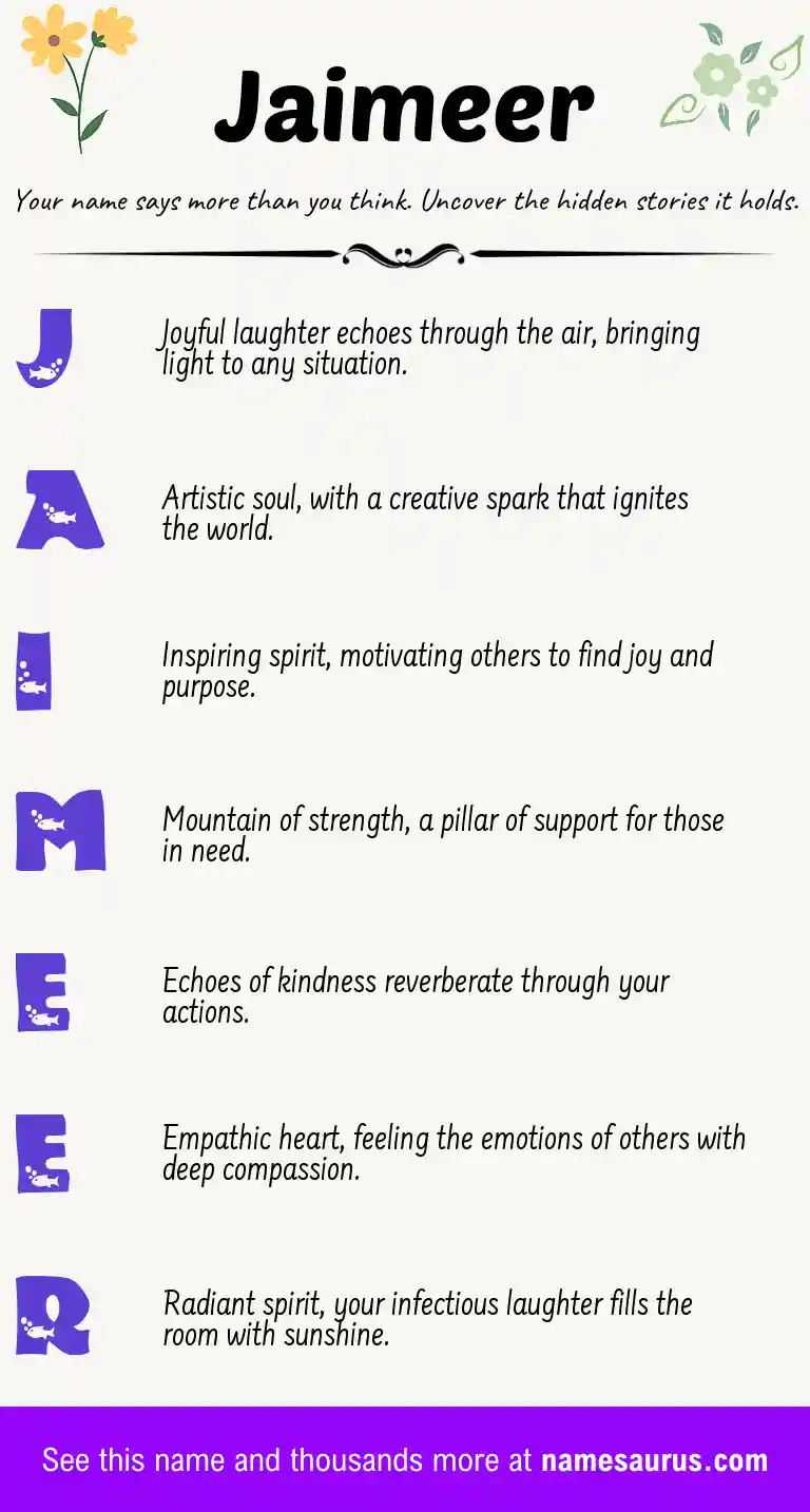 Acrostic poem about Jaimeer.