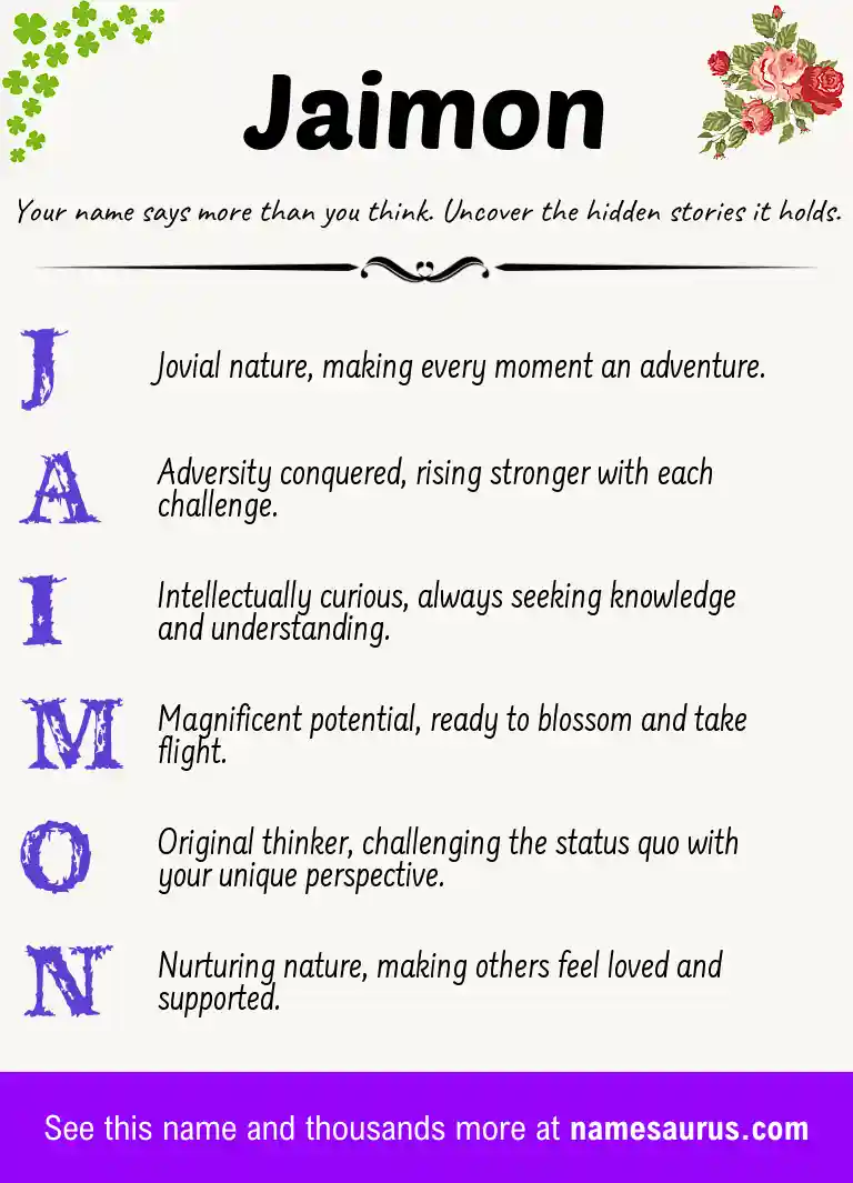 Acrostic poem about Jaimon.
