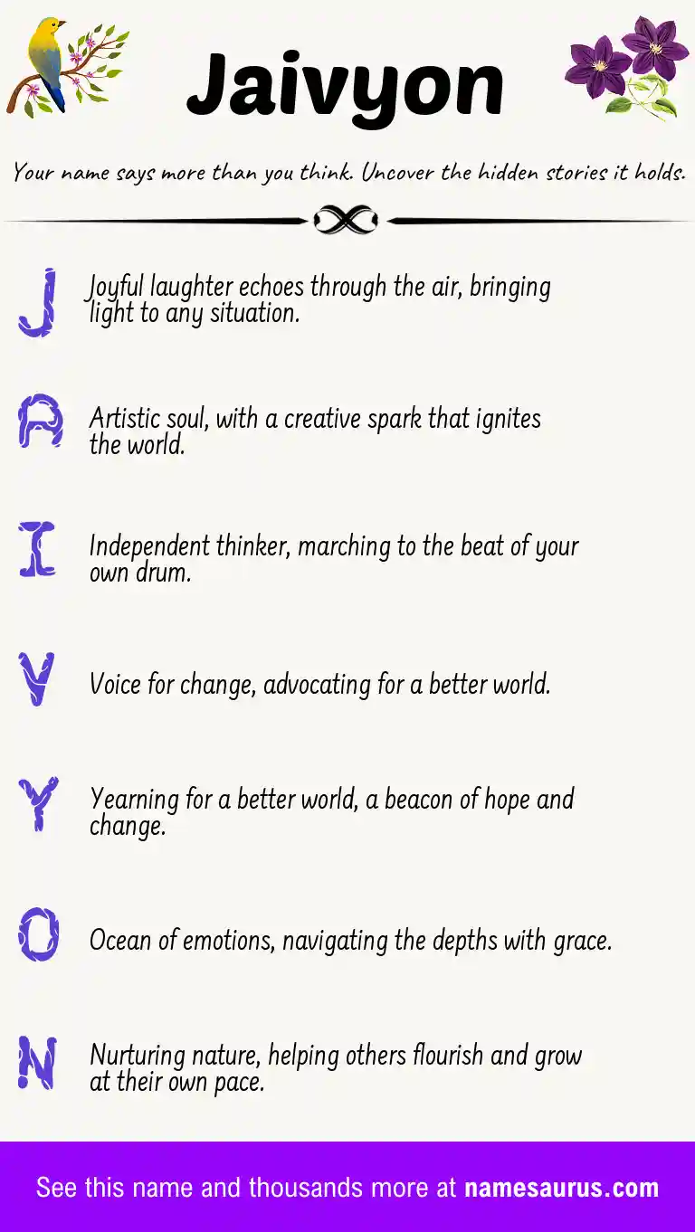 Acrostic poem about Jaivyon.